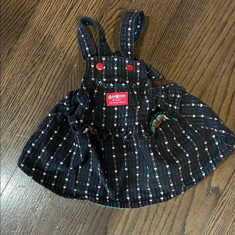 Vtg Oshkosh B'gosh Black red heart suspener overalls dress sz 18 mo